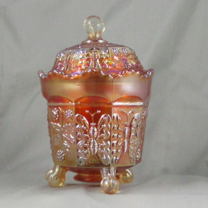 Antique Fenton Marigold Butterfly & Berry Carnival Glass Sugar with Lid