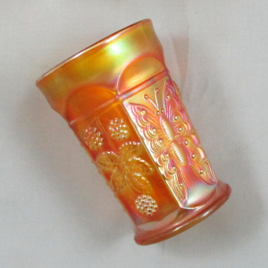 Antique Fenton Marigold Butterfly & Berry Carnival Glass Water Set