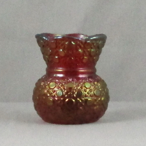 Hansen Red Daisy & Button Carnival Glass Toothpick Holder aka Fashion