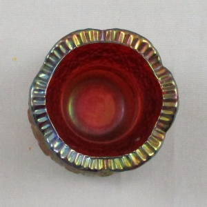 Hansen Red Daisy & Button Carnival Glass Toothpick Holder aka Fashion