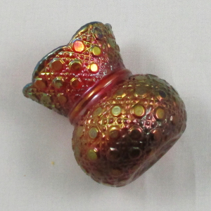 Hansen Red Daisy & Button Carnival Glass Toothpick Holder aka Fashion