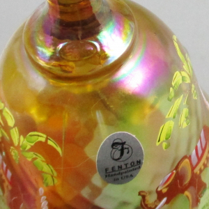 Fenton Amber Diamond Optic Hand Painted Elephant Carnival Glass Hand Bell
