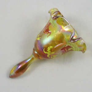 Fenton Amber Diamond Optic Hand Painted Elephant Carnival Glass Hand Bell