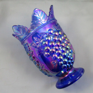 Northwood Grape & Cable Cobalt Blue Carnival Glass Vase