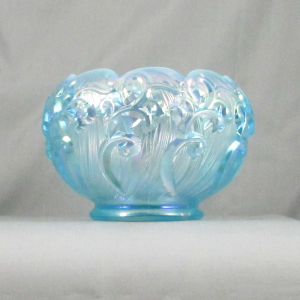 Fenton Lily of the Valley Ice Blue Opal Carnival Glass Rose Bowl