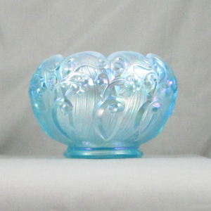 Fenton Lily of the Valley Ice Blue Opal Carnival Glass Rose Bowl