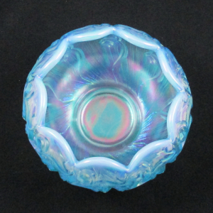Fenton Lily of the Valley Ice Blue Opal Carnival Glass Rose Bowl