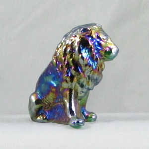 Mosser Green Carnival Glass Lion Figurine / Paperweight Animal