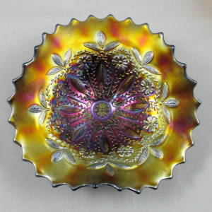 Antique Northwood Amethyst Lovely Carnival Glass Tri-corner Bowl