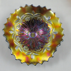 Antique Northwood Amethyst Lovely Carnival Glass Tri-corner Bowl