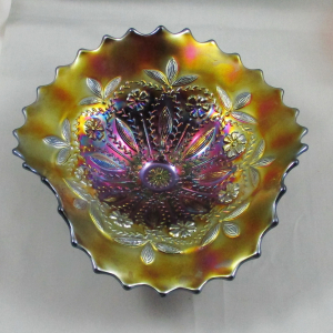 Antique Northwood Amethyst Lovely Carnival Glass Tri-corner Bowl
