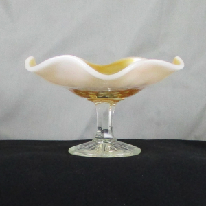Antique Westmoreland Peach Opal Pearly Dots Carnival Glass Compote