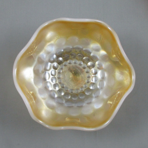 Antique Westmoreland Peach Opal Pearly Dots Carnival Glass Compote