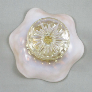 Antique Westmoreland Peach Opal Pearly Dots Carnival Glass Compote