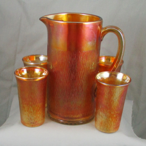 Jeannette Tree Bark Marigold Carnival Glass Water Set