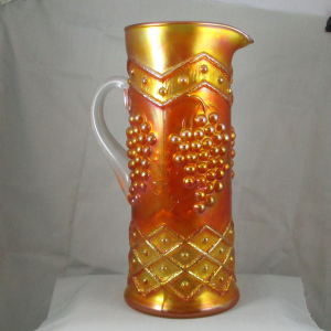 Antique Fenton Lattice & Grape Marigold Carnival Glass Water Set