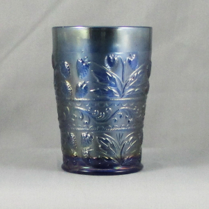 Antique Fenton Strawberry Scroll Blue Carnival Glass Tumbler