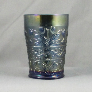 Antique Fenton Strawberry Scroll Blue Carnival Glass Tumbler