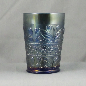 Antique Fenton Strawberry Scroll Blue Carnival Glass Tumbler