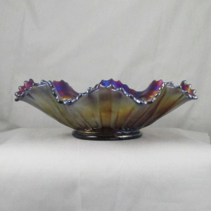 Antique Northwood Amethyst Three Fruits Stippled Carnival Glass Bowl