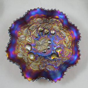 Antique Northwood Amethyst Three Fruits Stippled Carnival Glass Bowl