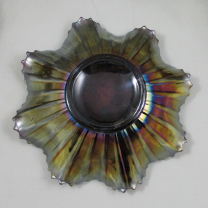 Antique Northwood Amethyst Three Fruits Stippled Carnival Glass Bowl