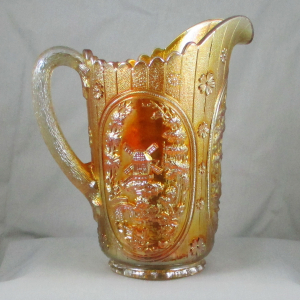 Antique Imperial Windmill Marigold Carnival Glass Water Set