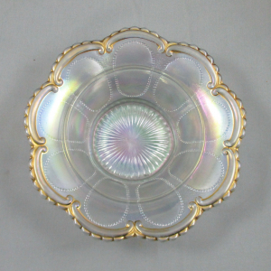 Antique Dugan Ice White Wreathed Cherry Carnival Glass Butter Dish Red Cherries