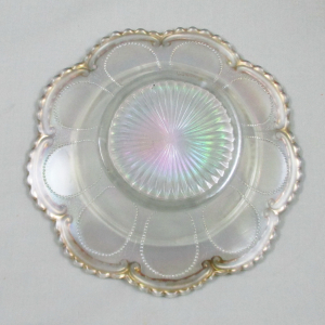 Antique Dugan Ice White Wreathed Cherry Carnival Glass Butter Dish Red Cherries