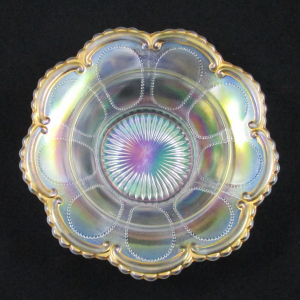 Antique Dugan Ice White Wreathed Cherry Carnival Glass Butter Dish Red Cherries