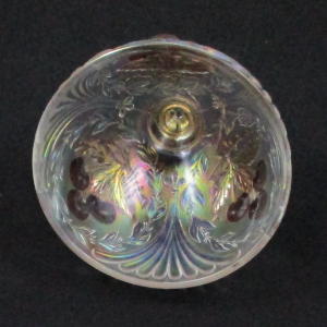 Antique Dugan Ice White Wreathed Cherry Carnival Glass Butter Dish Red Cherries