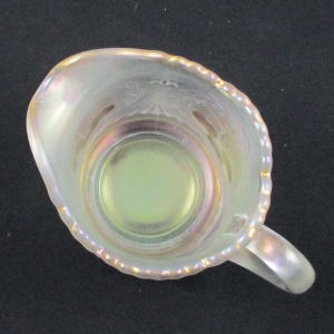 Antique Dugan Ice White Wreathed Cherry Carnival Glass Creamer Red Cherries