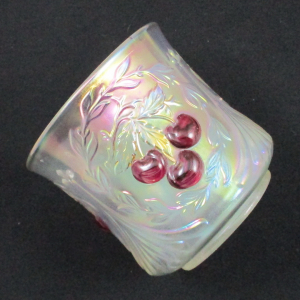 Antique Dugan Ice White Wreathed Cherry Carnival Glass Open Sugar Red Cherries