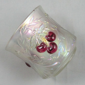 Antique Dugan Ice White Wreathed Cherry Carnival Glass Open Sugar Red Cherries