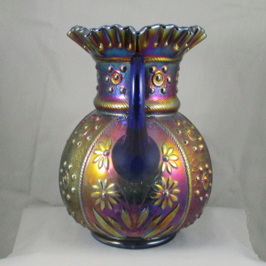 Antique Fenton Bouquet Blue Carnival Glass Water Set