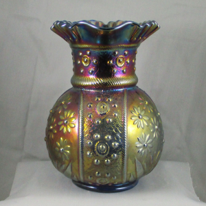 Antique Fenton Bouquet Blue Carnival Glass Water Set