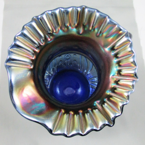 Antique Fenton Bouquet Blue Carnival Glass Water Set