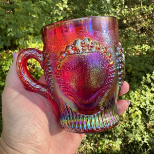 Fenton Red Beaded Shell Carnival Glass Mug Limited Edition for ACGA