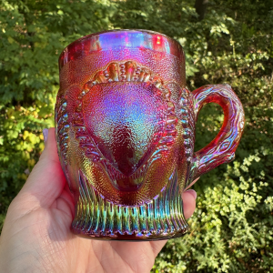 Fenton Red Beaded Shell Carnival Glass Mug Limited Edition for ACGA