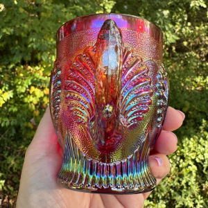 Fenton Red Beaded Shell Carnival Glass Mug Limited Edition for ACGA