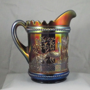 Antique Northwood Blue Peacock At The Fountain Carnival Glass Water Pitcher