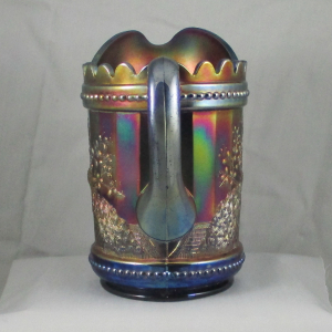 Antique Northwood Blue Peacock At The Fountain Carnival Glass Water Pitcher