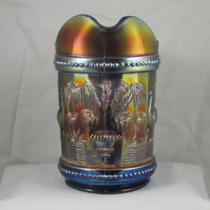 Antique Northwood Blue Peacock At The Fountain Carnival Glass Water Pitcher