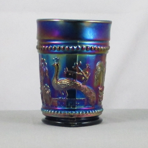 Antique Northwood Blue Peacock At The Fountain Carnival Glass Tumbler