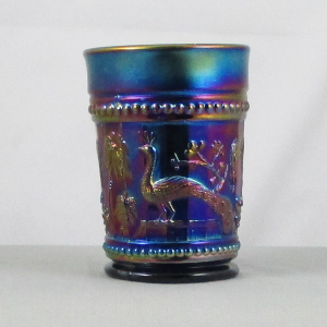 Antique Northwood Blue Peacock At The Fountain Carnival Glass Tumbler