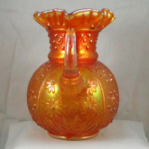 Antique Fenton Bouquet Marigold Carnival Glass Water Pitcher & Tumbler