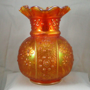 Antique Fenton Bouquet Marigold Carnival Glass Water Pitcher & Tumbler