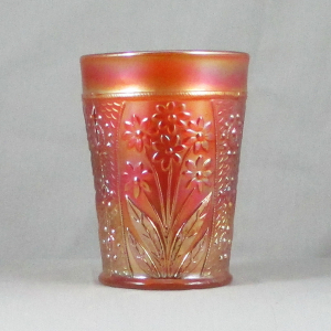 Antique Fenton Bouquet Marigold Carnival Glass Water Pitcher & Tumbler