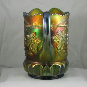 Antique Northwood Green Grape & Cable Carnival Glass Water Set 1+6