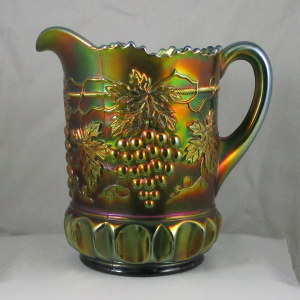 Antique Northwood Green Grape & Cable Carnival Glass Water Set 1+6